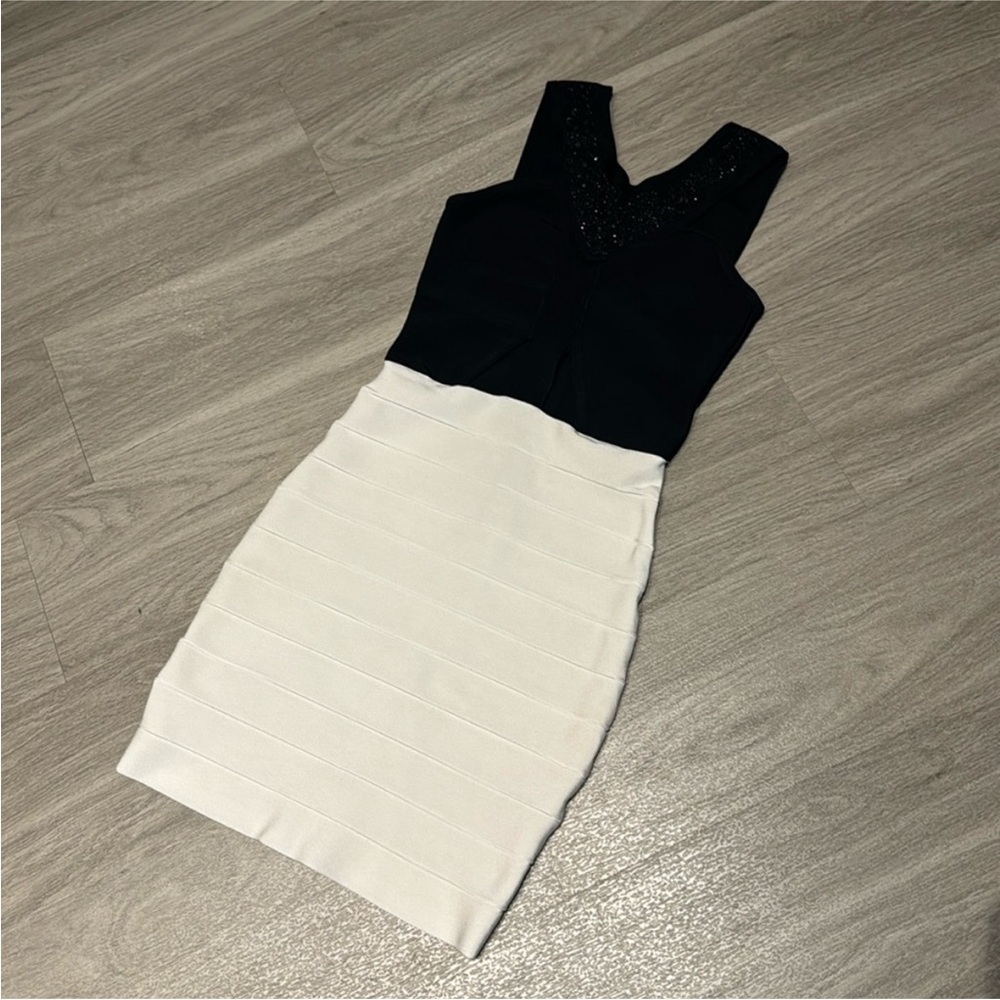 Black and White Cutout Bandage Dress, S